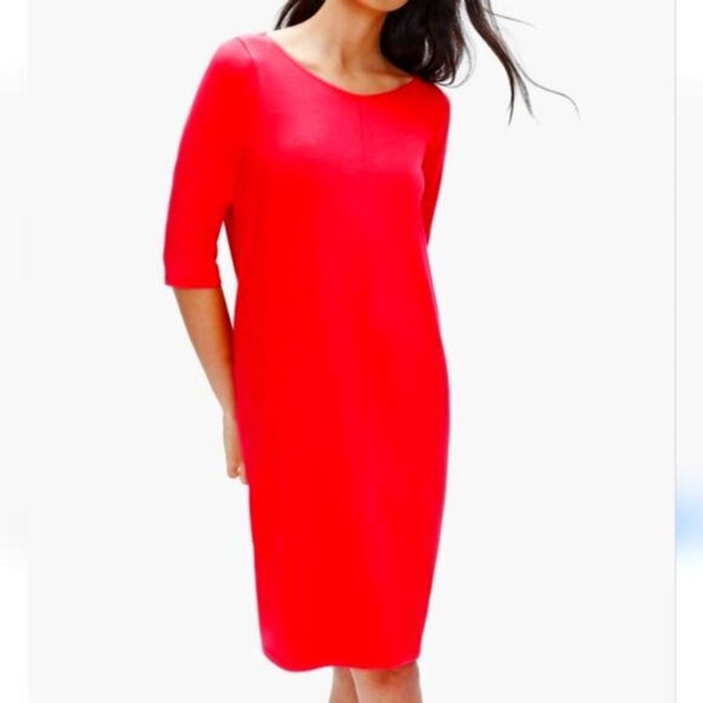 Eileen Fisher Elegant Red Viscose Soft Dress Size Medium Elbow Length Sleeves